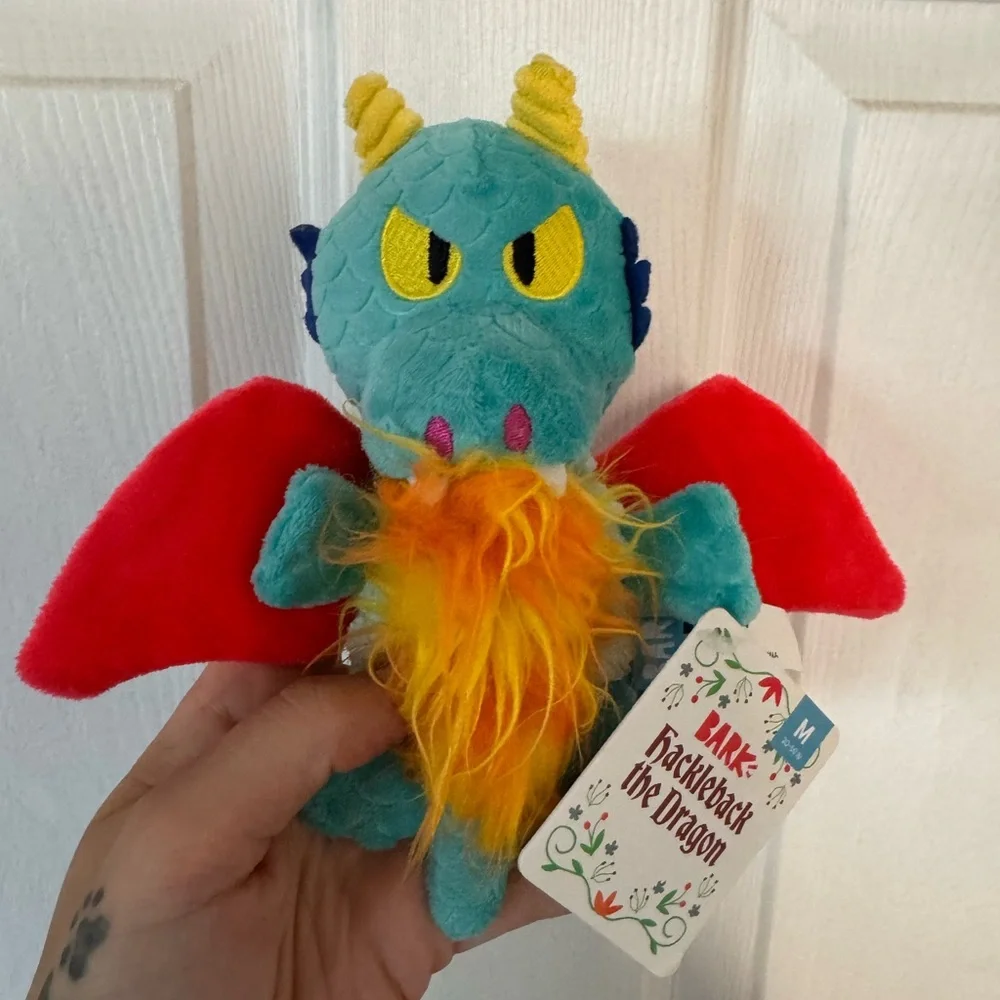 BARK Hackleback the Dragon Plush Dog Toy Squeaky Crinkle Medium 20-50 lb NWT